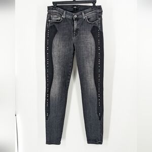 7 FOR ALL‎ MANKIND super skinny dark gray black western studded jeans